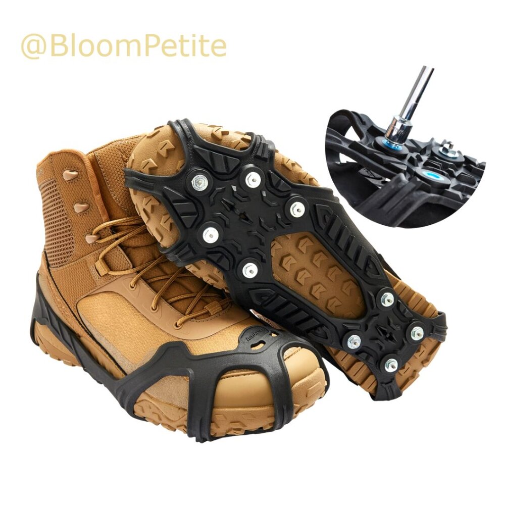 Tungsten Carbide Ice Cleats with Replaceable Spikes, Reflective Heel